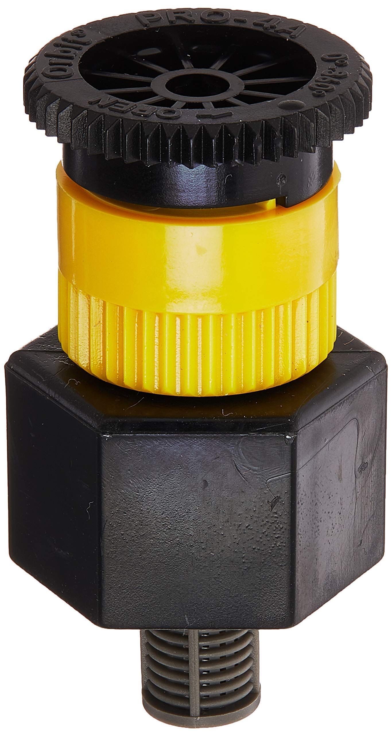 a close up of a yellow and black object that says ' sprinkler ' on it