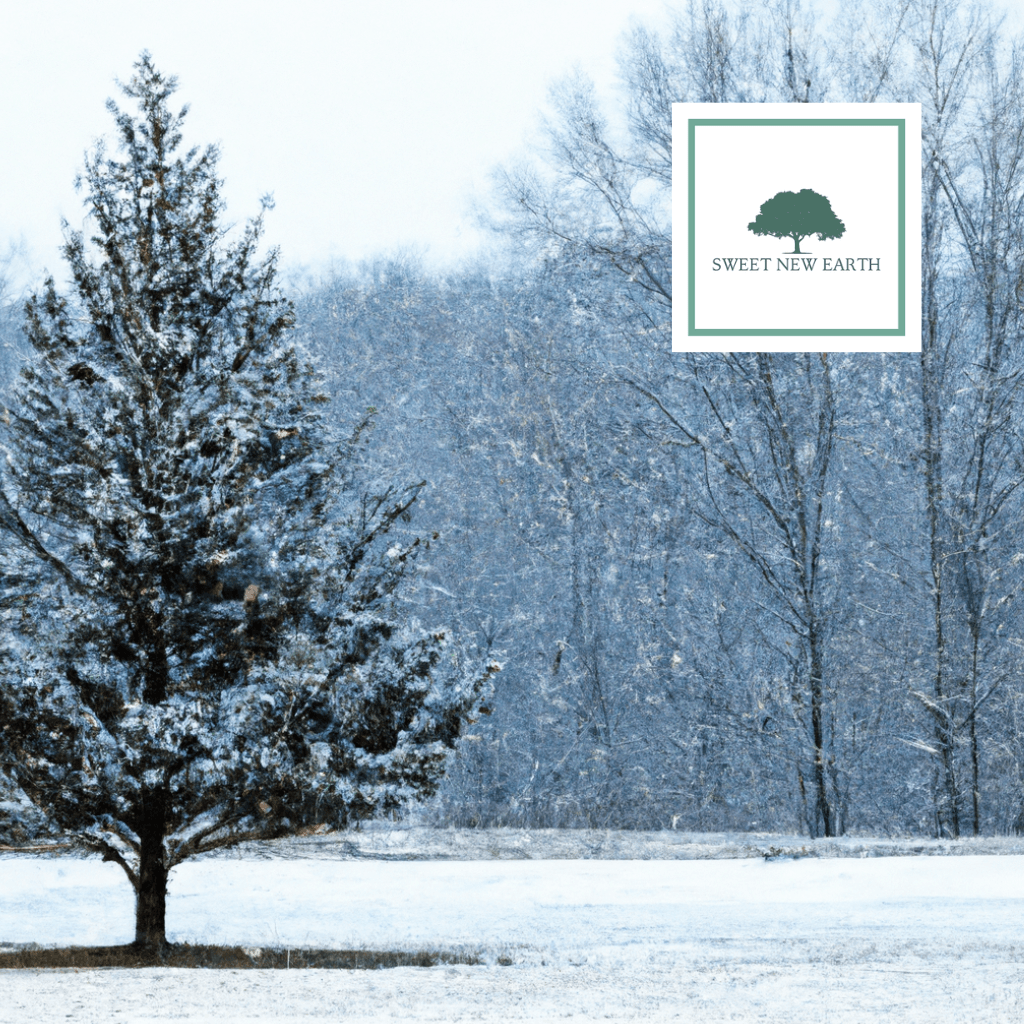 evergreen tree in winter landscape
