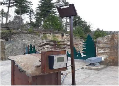 A solar panel is sitting on top of a wooden box.