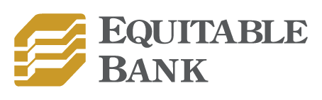 The logo for equitable bank is a gold and gray logo on a white background.