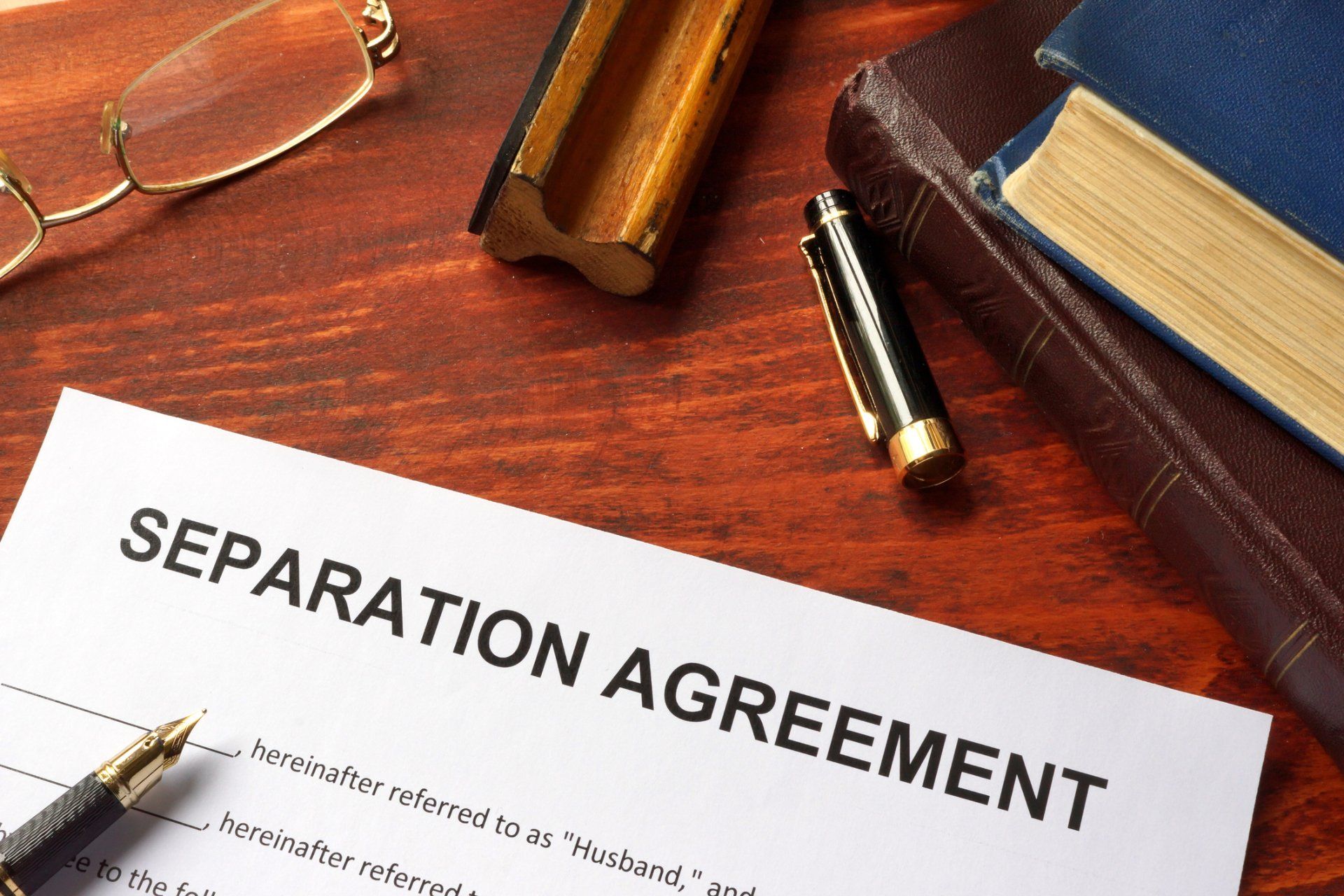 Separation agreements paperwork with gavel