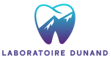 Logo du Laboratoire Dunand représentant une dent avec une chaîne de montagnes aux dégradés bleu-violet à l'intérieur.