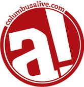 the logo for columbusalive.com is red and white