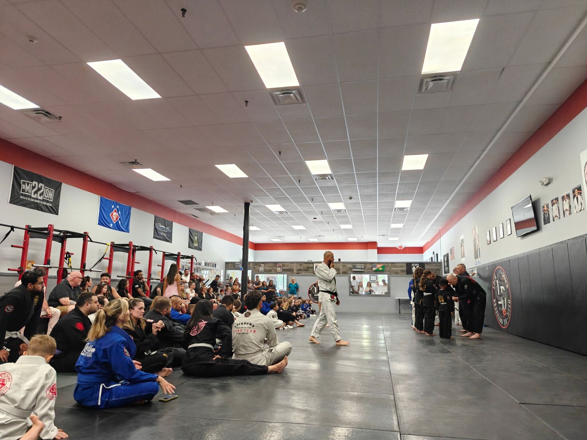 Students training brazilian jiu jitsu at Lockdown BJJ in Lake Ronkonkoma, NY, building confidence.