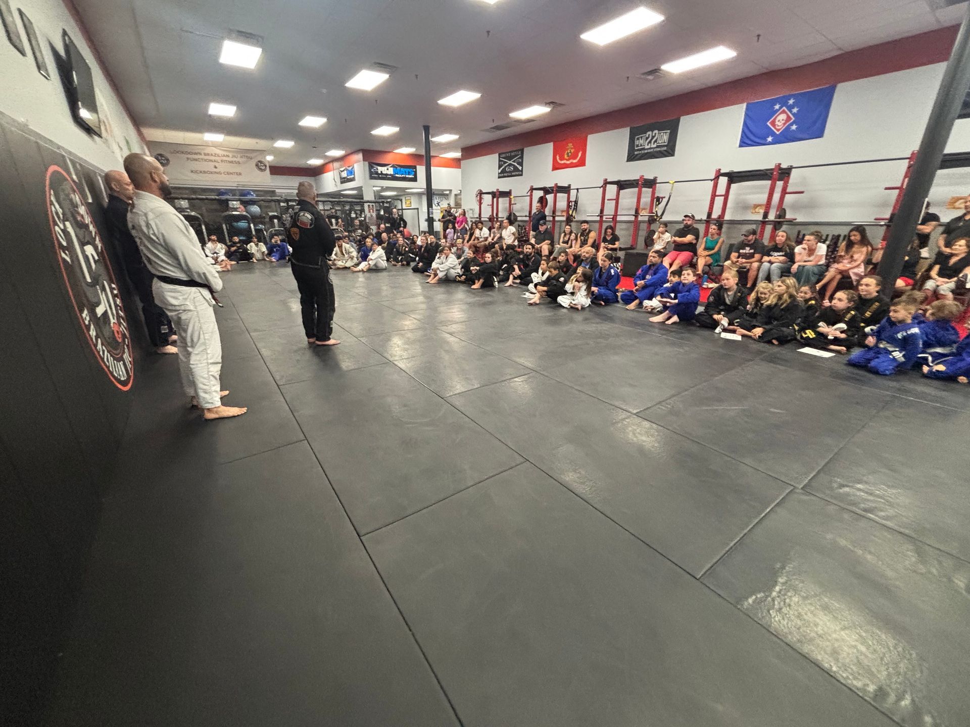 Kids practicing grappling drills at Lockdown BJJ in Lake Ronkonkoma, NY, building discipline.