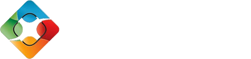 Logo of a multicolored diamond shape with figures of people.