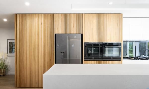 White Kitchen Cabinets with Wooden  statement — Joinery in Kempsey, NSW