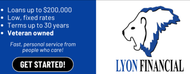 A logo for lyon financial with a lion on it