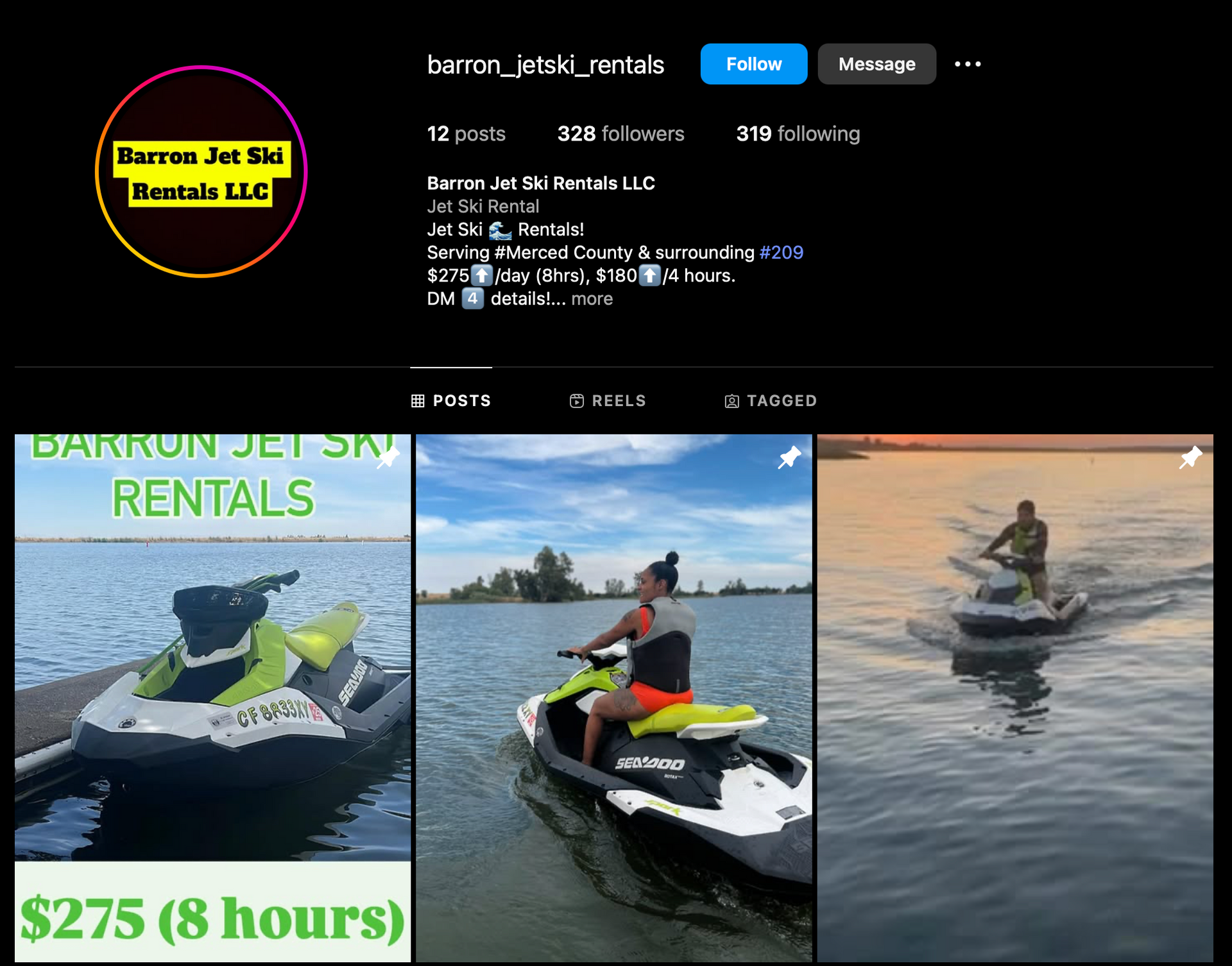 Screenshot of instagram page