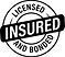 A black and white stamp that says licensed insured and bonded.