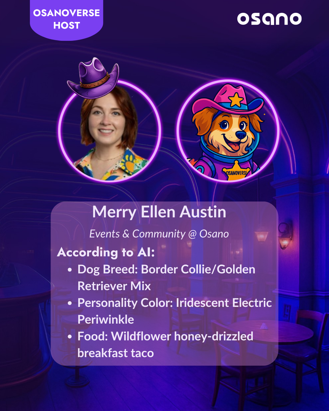 Promotional graphic for Osano featuring Merry Ellen Austin.