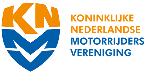 A blue and orange logo for koninklijke nederlandse motorrijders vereniging