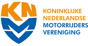A blue and orange logo for koninklijke nederlandse motorrijders vereniging