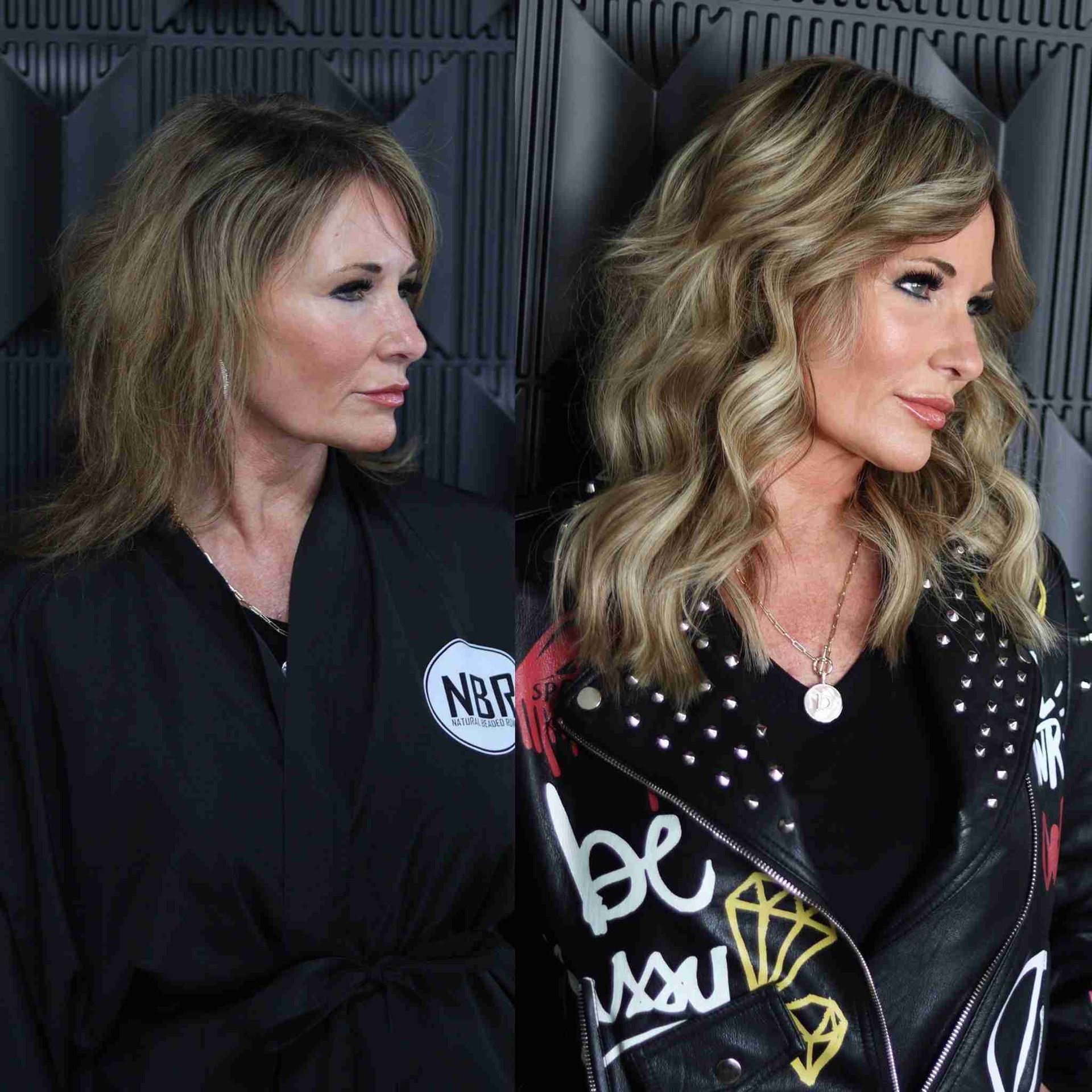 Two women standing next to each other one wearing a jacket that says be you