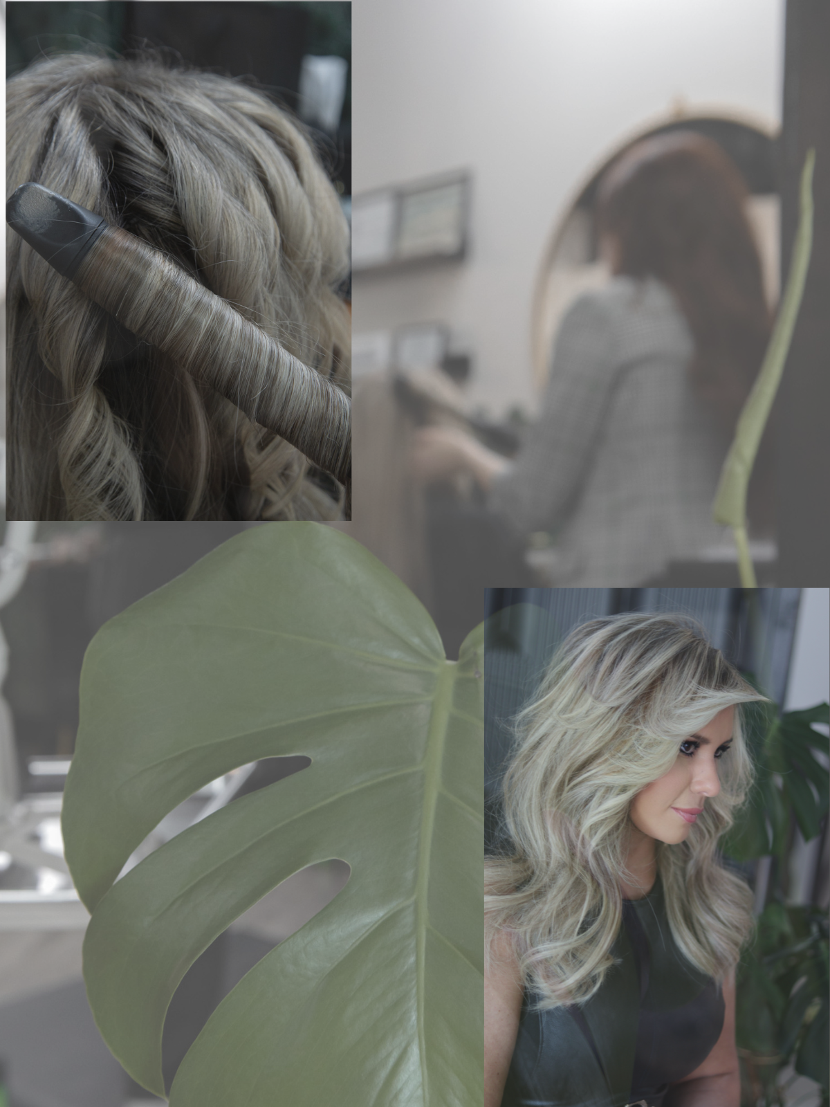 A woman is getting her hair done in a salon.