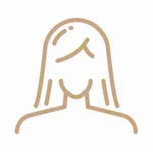 A line drawing of a woman with long hair covering her face.