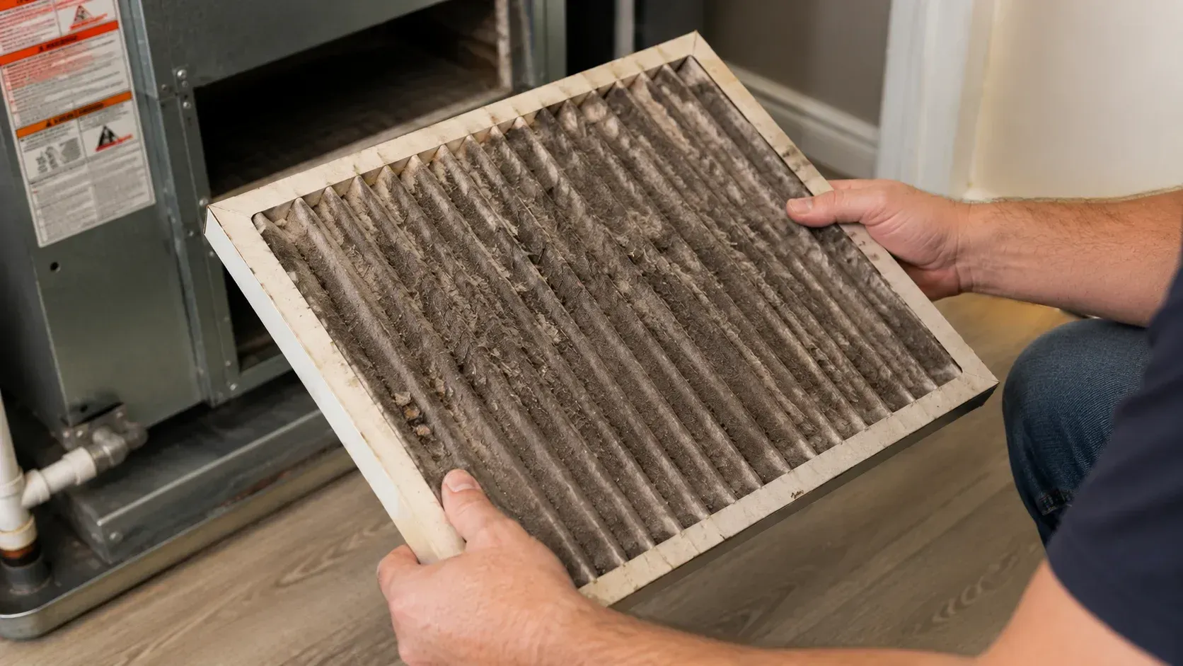 Replacing a dirty, debris-filled HVAC filter. Can dirty air filters reduce your AC's cooling perform