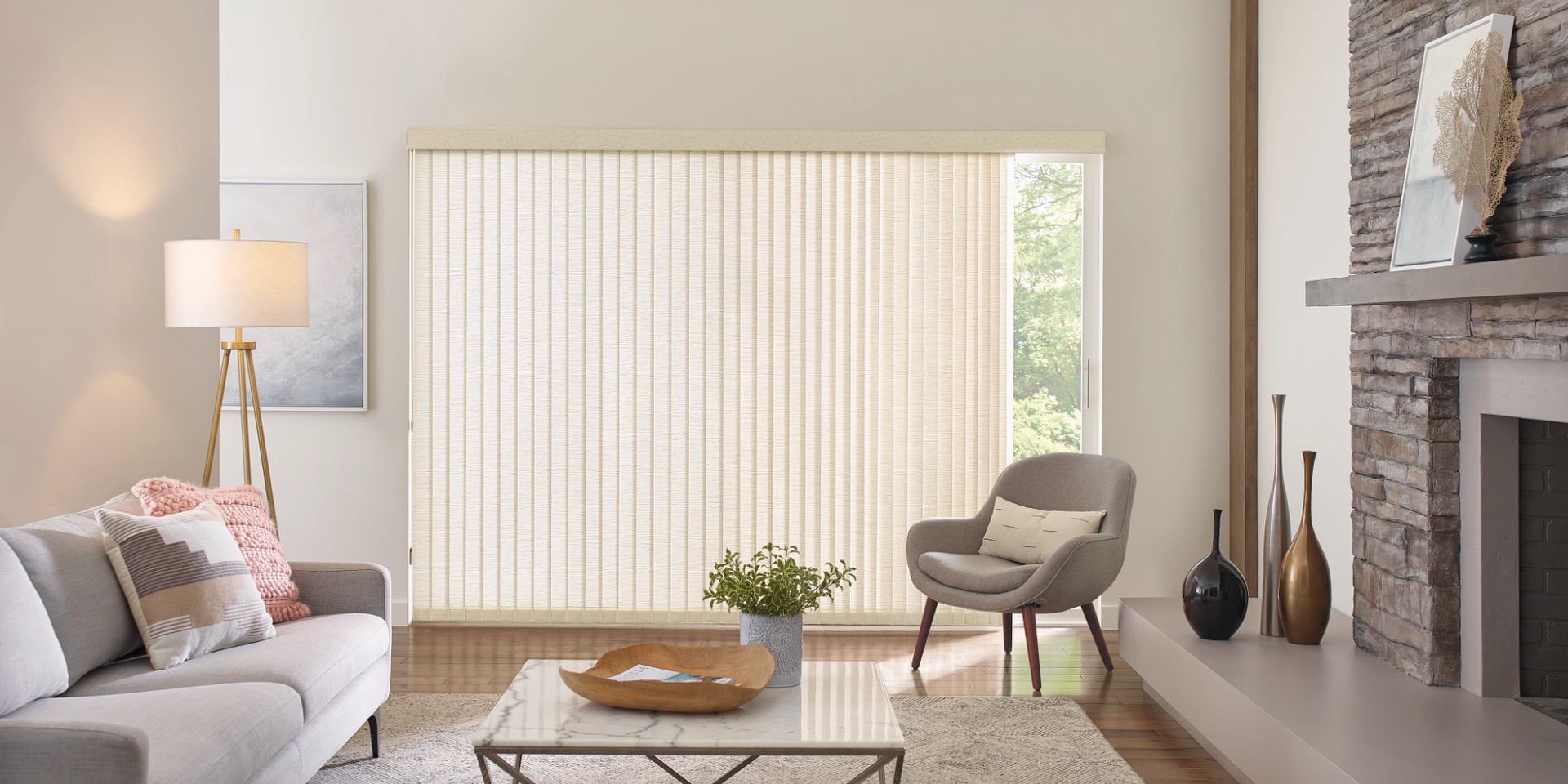 Hunter Douglas Vertical Blinds on a large sliding glass door near White Lake, MI 