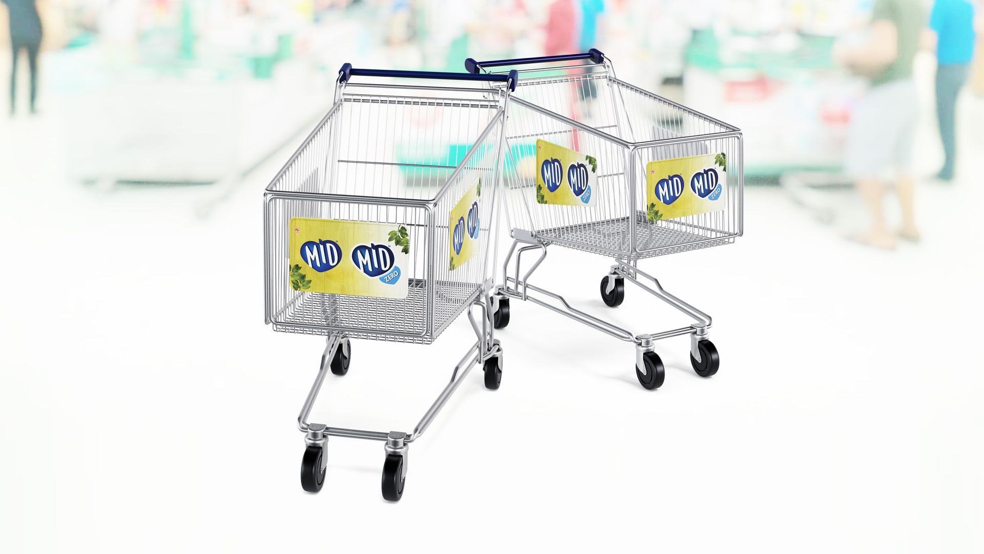 Dois carrinhos de compras estão lado a lado em uma loja.