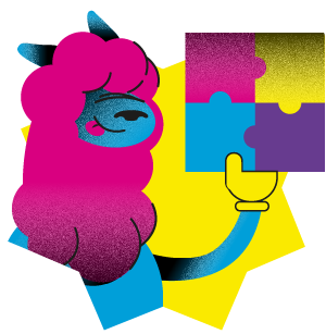 Uma ilustração de uma lhama segurando uma peça de quebra-cabeça