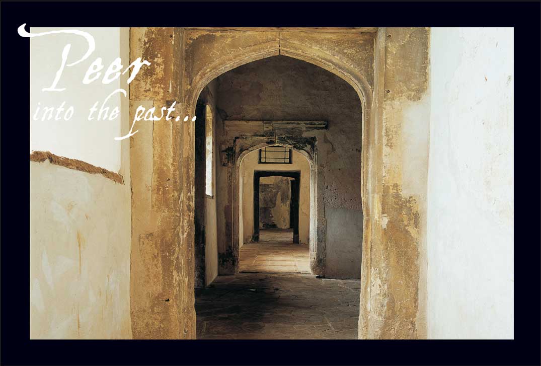 Acton Court postcard with hallway -peer into the past