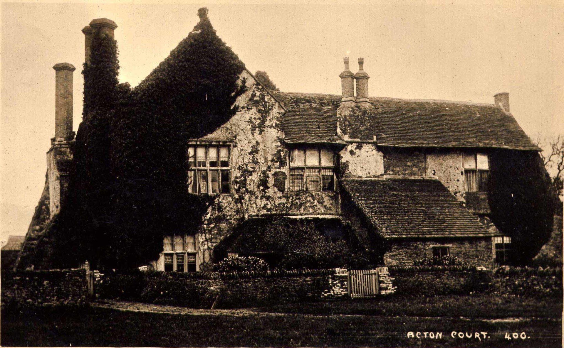 A black and white photo of a Acton Court