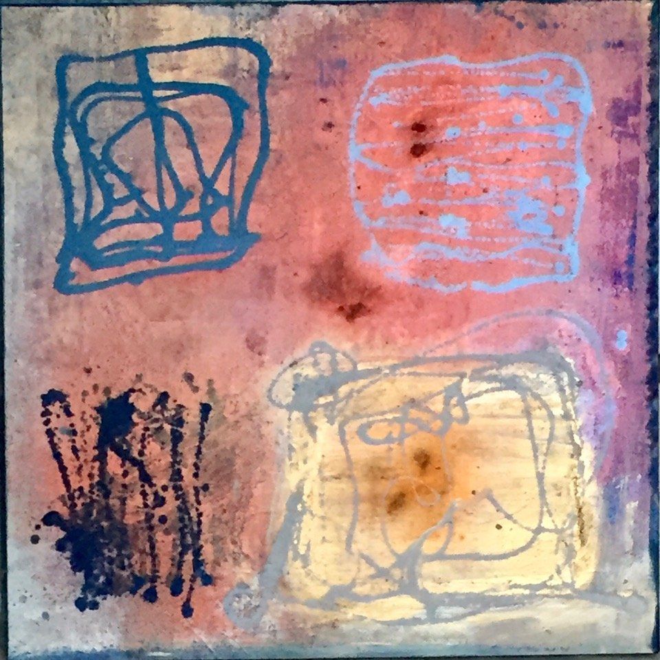 A painting with a blue square in the middle