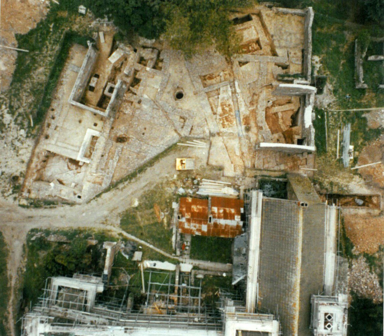 An aerial view of Archaeology at Acton Court