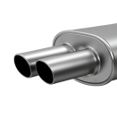 A close up of a stainless steel exhaust pipe on a white background. | Brakes For Less