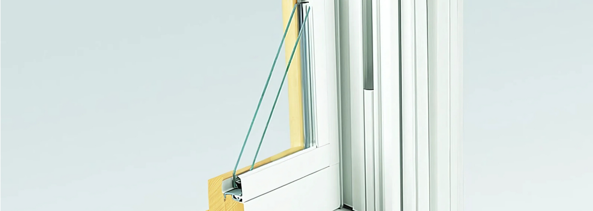 Abstract close-up of a white and yellow modern chair beside a white wall and window blinds