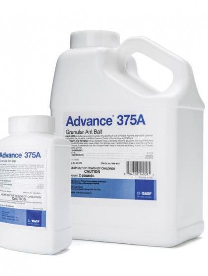A bottle of advance 375a is next to a smaller bottle