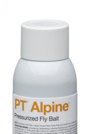 A bottle of pt alpine pressured fly bait