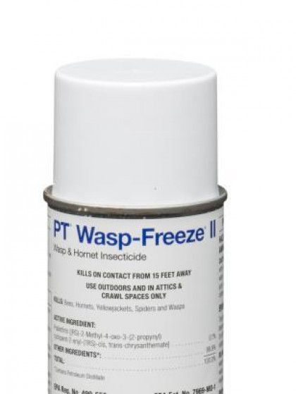 A bottle of pt wasp freeze insecticide on a white background