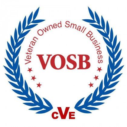 A veteran owned small business logo with a laurel wreath
