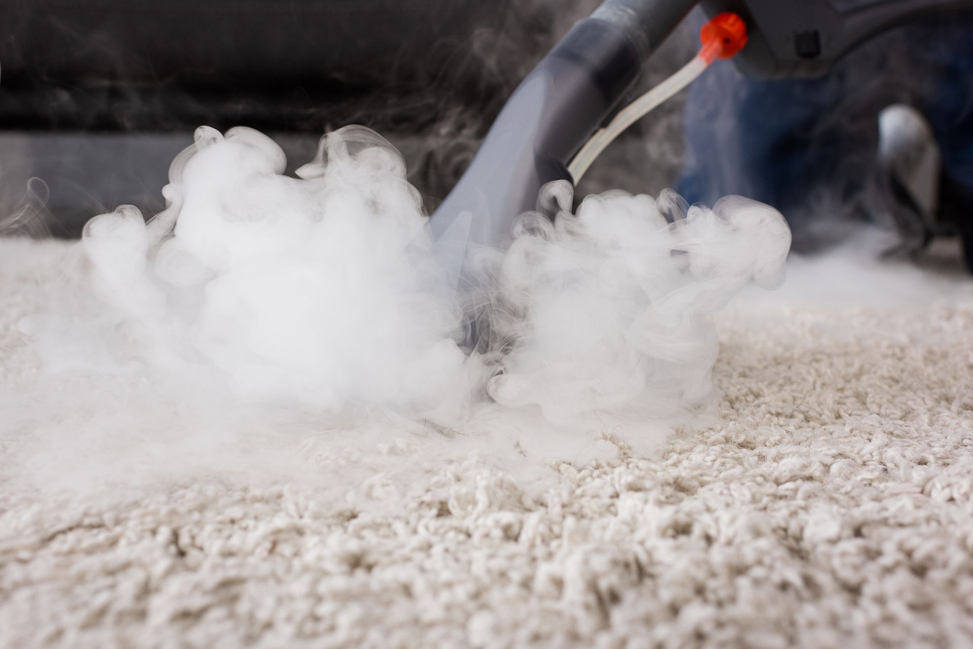 A Person Is Using a Steam Cleaner to Clean a Carpet