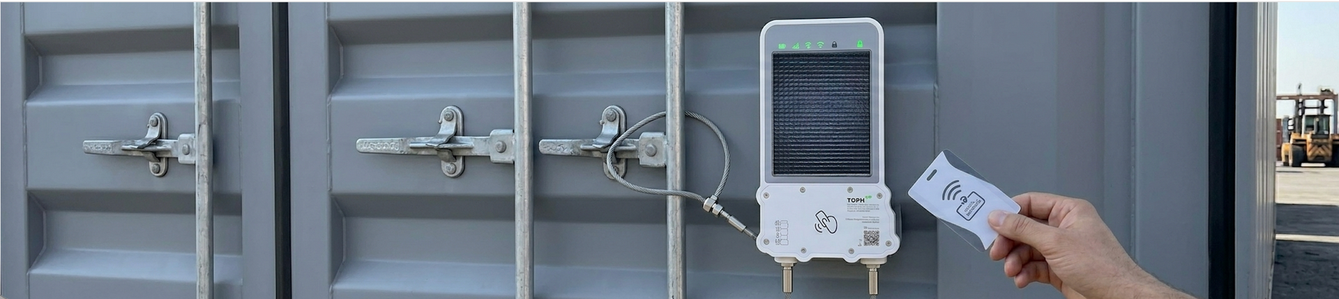 Persona sosteniendo un teléfono inteligente cerca de una estación de carga mural con múltiples compartimentos.