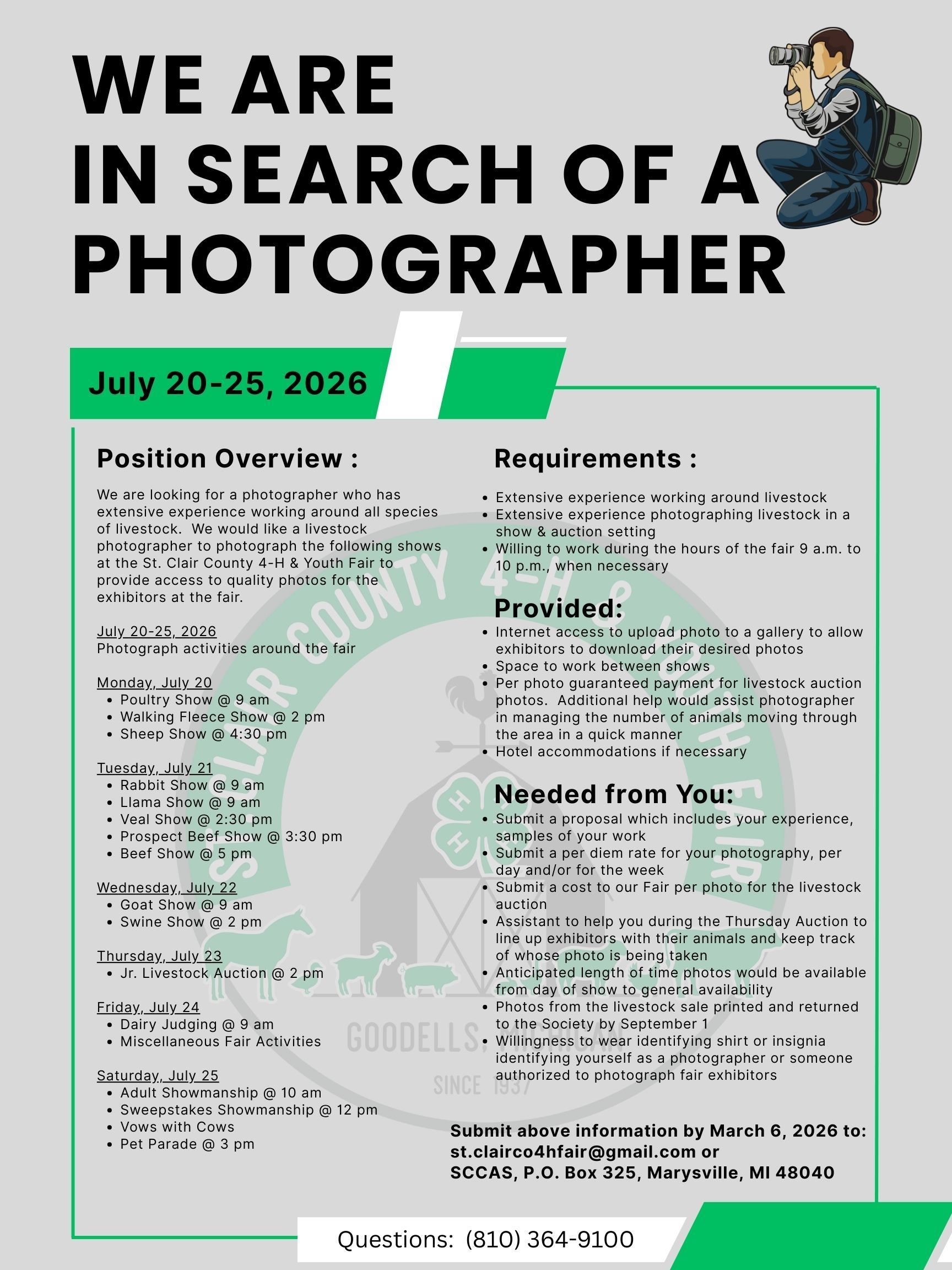 Seeking Photographer for the Fair