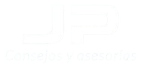 Logo de JP consejos y asesorías en color blanco