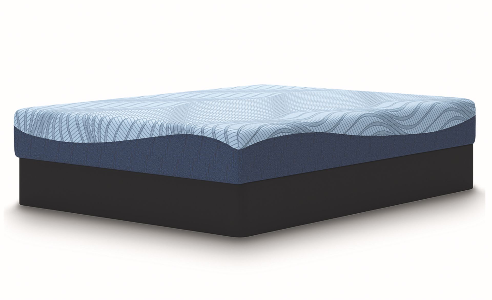 Blue and black memory foam mattress with textured top layer.