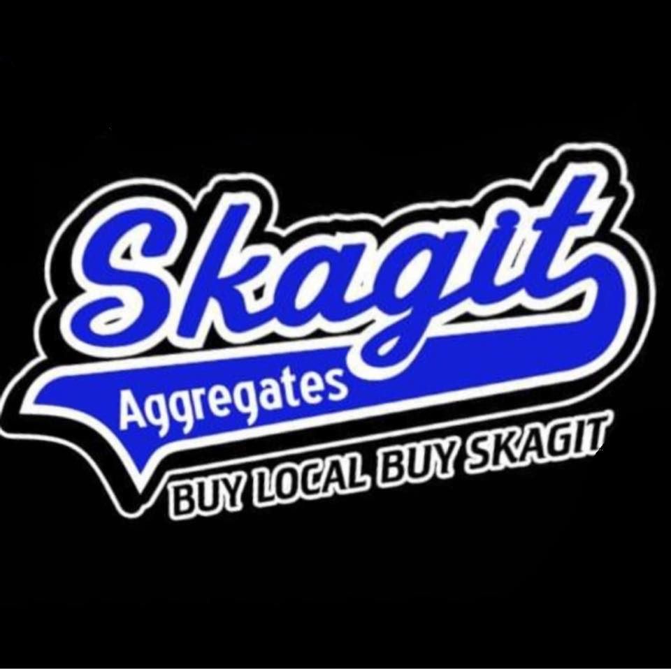 Logo for Skagit Aggregates: blue text on a white and blue background, “Buy Local Buy Skagit” slogan.