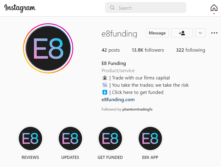 e8 funding instagram account