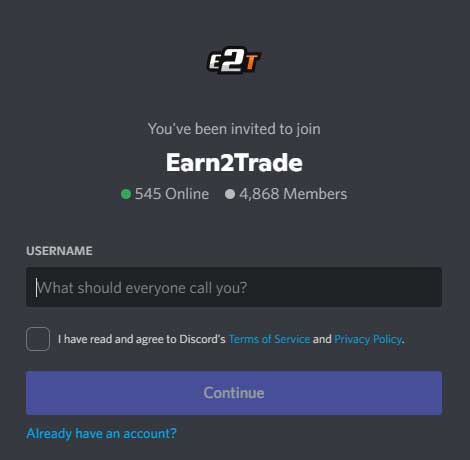 earn2trade Discord channel