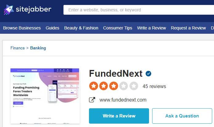 FundedNext reviews on SiteJabber