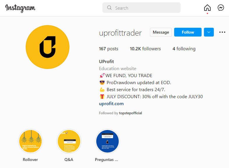 UProfit trader instagram account