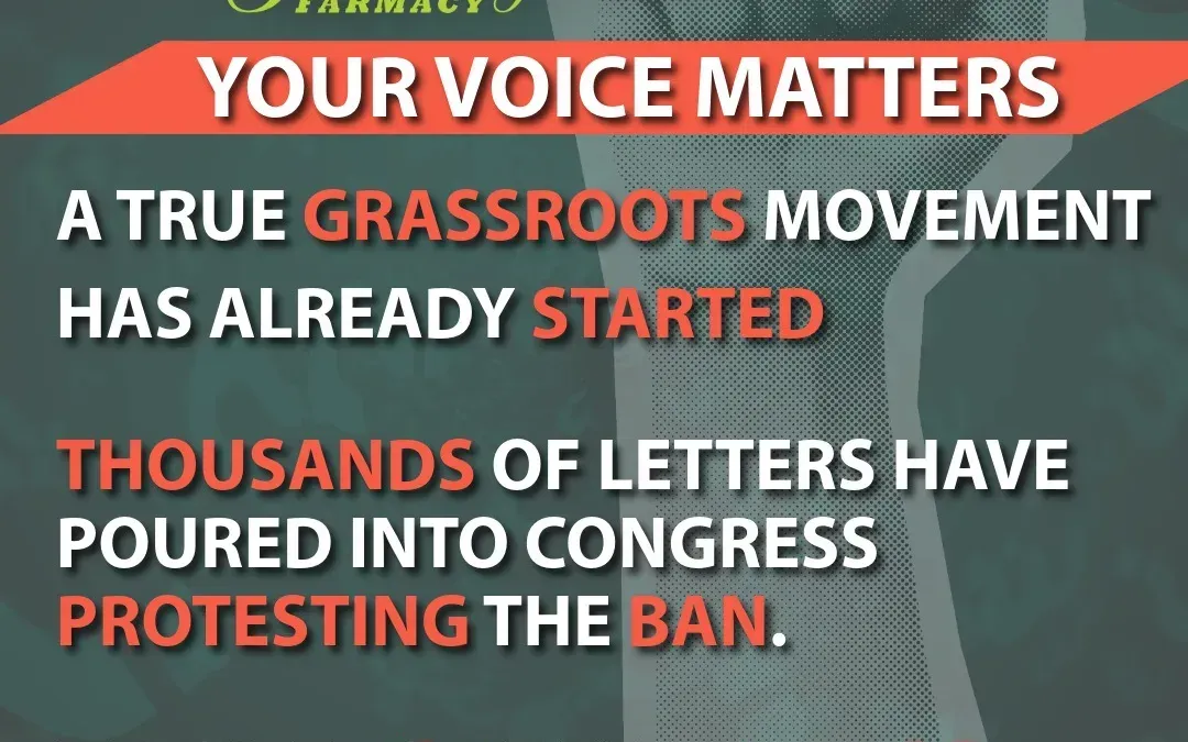Text urges viewers to participate in a grassroots movement, protesting a federal hemp ban.