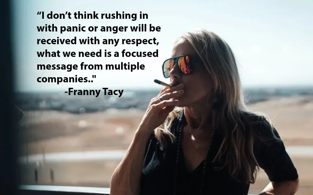 Woman in sunglasses smoking hemp with a quote: 