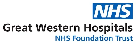 Logo for Great Western Hospitals, an NHS Foundation Trust. White and blue.
