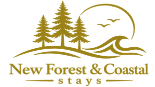 New Forest & Coastal Stays logo with golden trees, waves, sun and birds