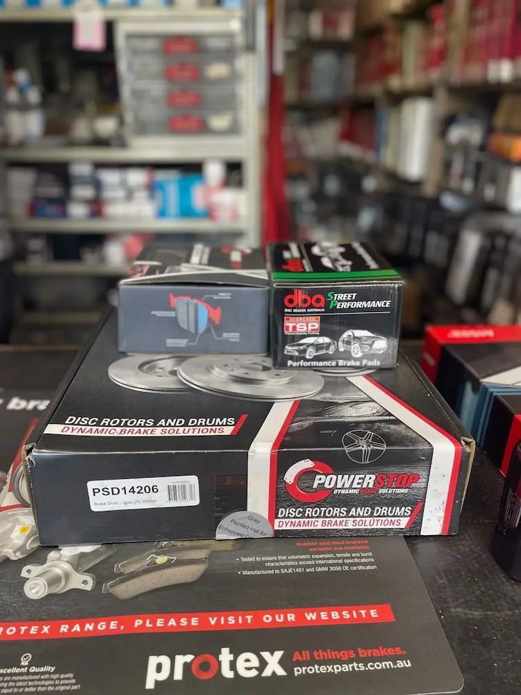 A Box Of Brake Pads Is Sitting On Top Of A Table In A Store — Figtree Brake & Clutch Services in Fairy Meadow, NSW