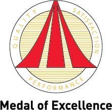 A medal of excellence logo with a red sailboat in a circle.